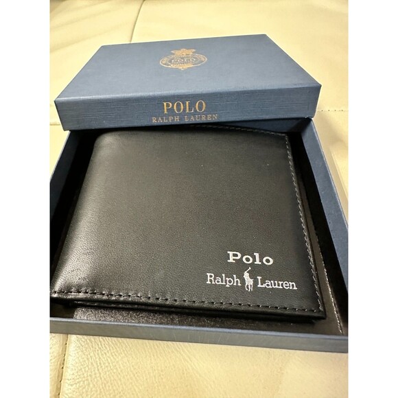 NIB POLO RALPH LAUREN Men's WALLET BIFOLD SMOOTH LEATHER BLACK - Picture 2 of 13
